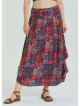 Red Patterned Plus Size Skirt with Elastic Waist Drape Detail 4603